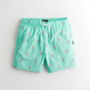 Hollister Men’s 4-WAY STRETCH GUARD SWIM TRUNK 5” Inseam Mint Green Flamingo